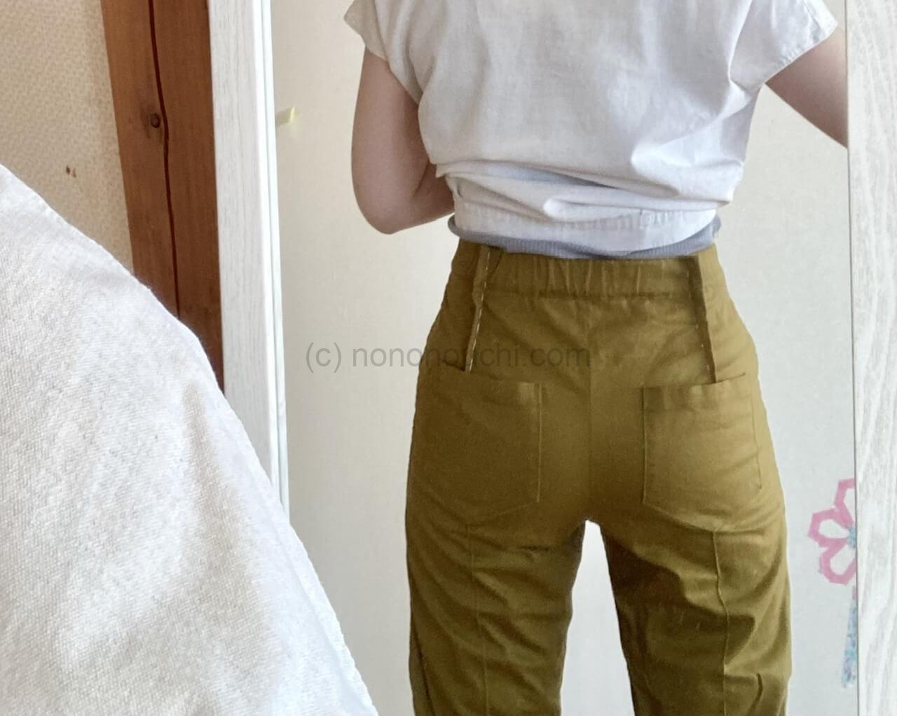 パンツ改善①後ろウエストゴムのパンツを、ゴム無しにするために｜のの 